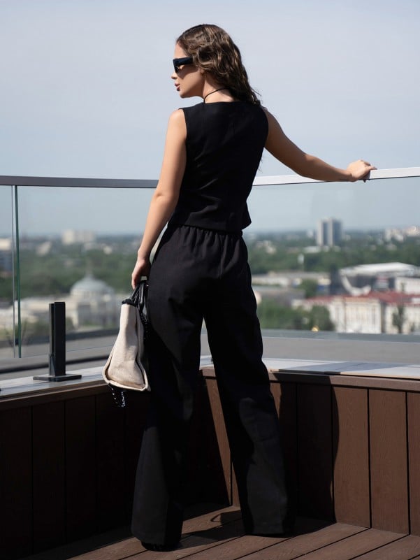 Black Linen Suit with Vest - sku 14101