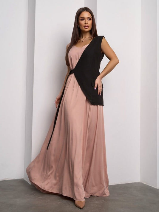 Long beige sarafan with insert -sku 14625