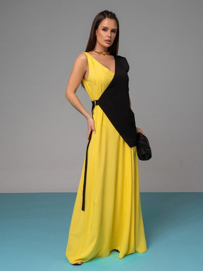 Long Yellow Sarafan with Insert -sku 14625
