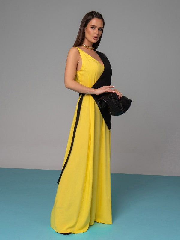 Long Yellow Sarafan with Insert -sku 14625