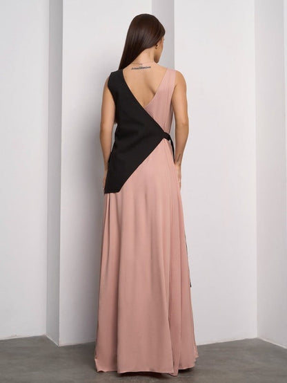 Long beige sarafan with insert -sku 14625