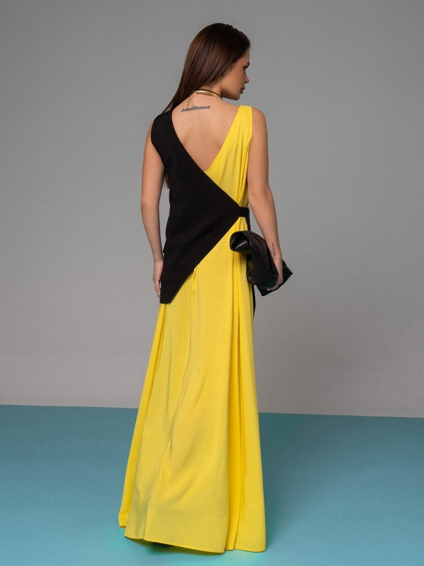 Long Yellow Sarafan with Insert -sku 14625