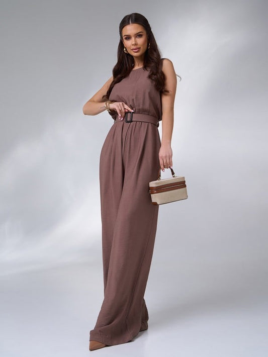 Textured Linen Jumpsuit -sku14626A
