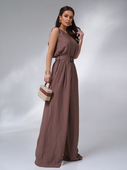 Textured Linen Jumpsuit -sku14626A