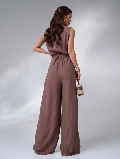 Textured Linen Jumpsuit -sku14626A