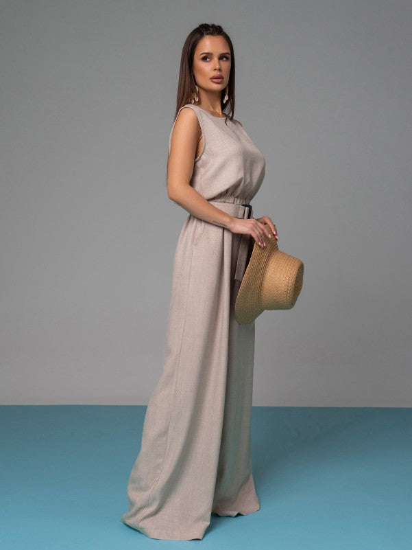Textured Linen Jumpsuit -sku 14626A