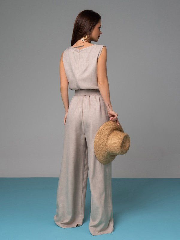 Textured Linen Jumpsuit -sku 14626A