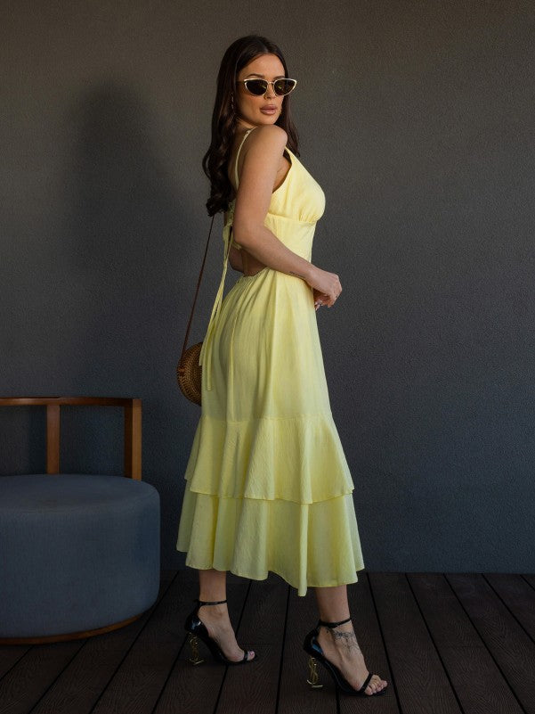 Linen Yellow Suit with Train