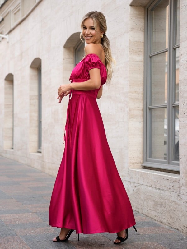 Dark Silk Long Dress with Slit #14755