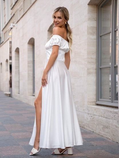 Dark Silk Long Dress with Slit #14755