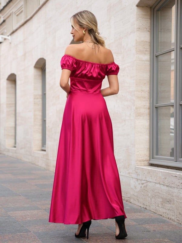 Dark Silk Long Dress with Slit #14755