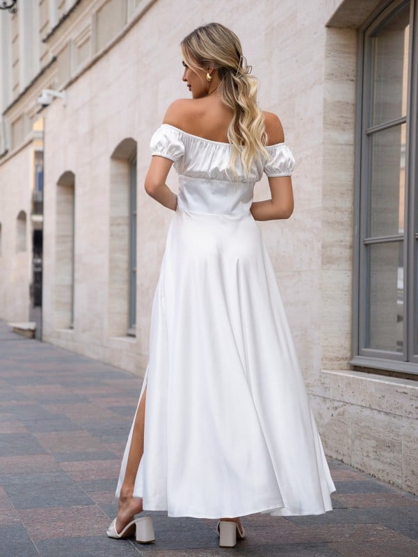 Dark Silk Long Dress with Slit #14755