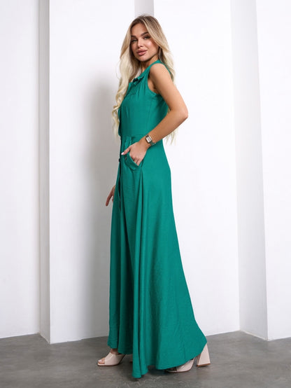 Long Linen Shirt Dress Green- sku 14757