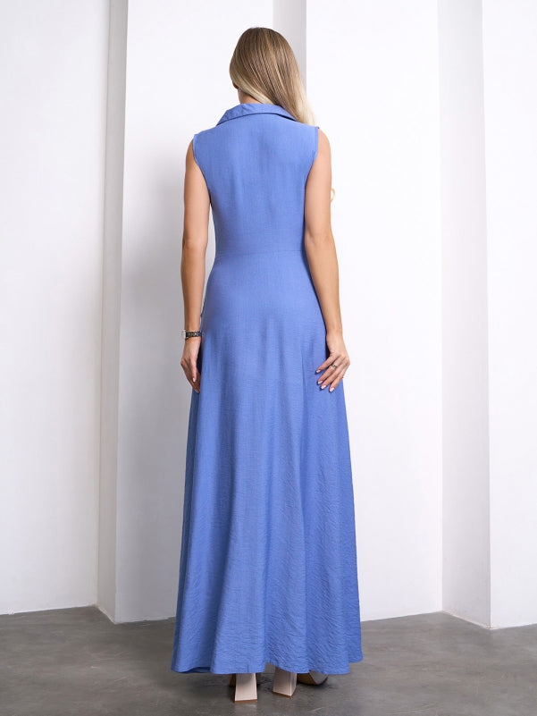 Long Linen Shirt Dress Blue- sku 14757