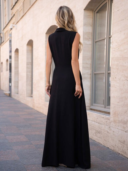 Long Linen Shirt Dress Black- sku 14757
