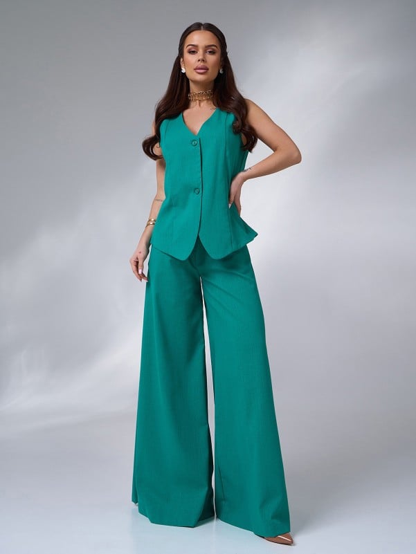 Green linen suit with palazzo pants
