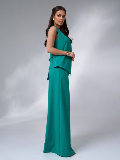 Green linen suit with palazzo pants