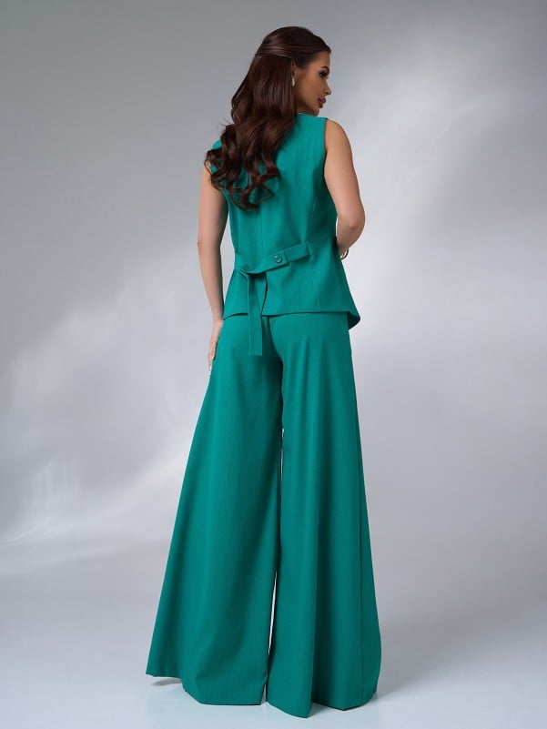 Green linen suit with palazzo pants
