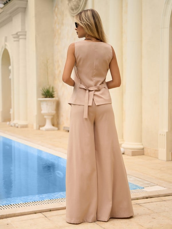 Beige linen suit with palazzo pants