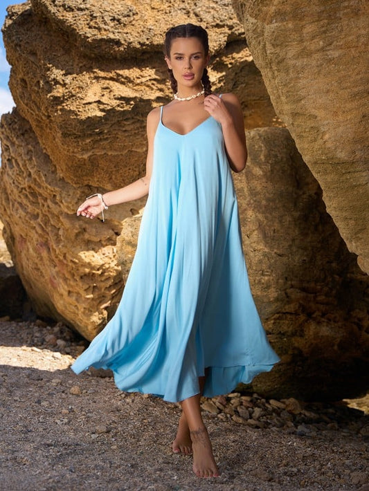 Blue Cotton A-line Dress sku 14801