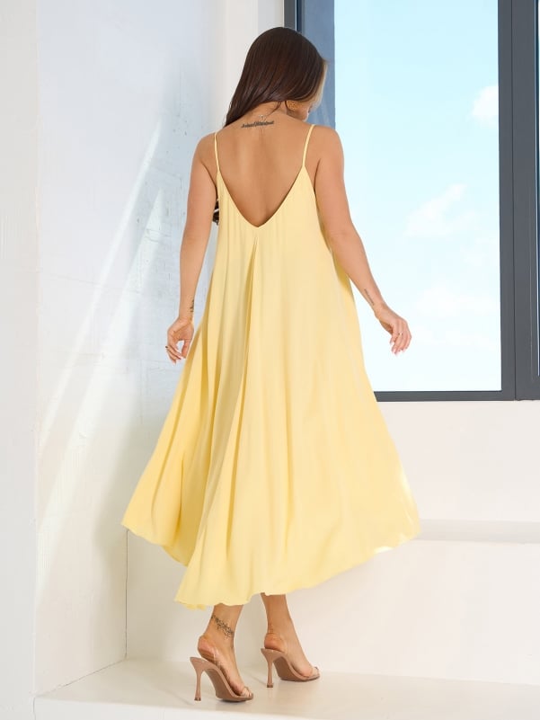 Yellow Cotton A-line Dress sku 14801