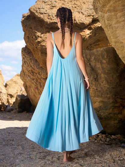Blue Cotton A-line Dress sku 14801