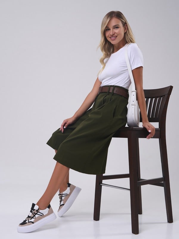 Khaki Cotton Culottes 14807