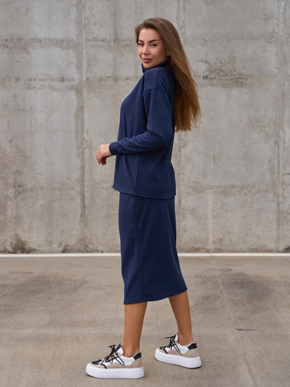 Dark Blue Angora Insulated Suit with Pencil Skirt - sku 14833