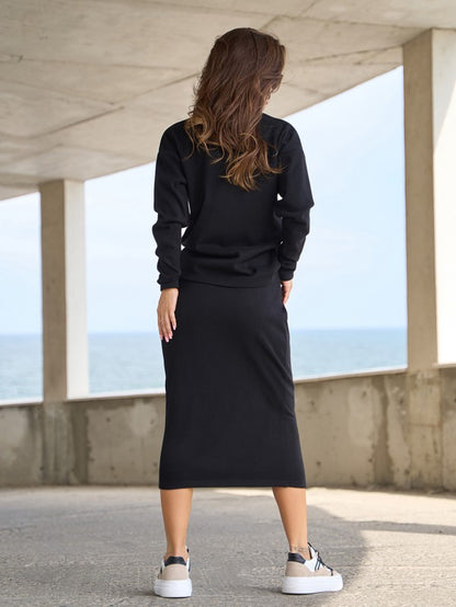 Black Angora Insulated Suit with Pencil Skirt - sku 14833