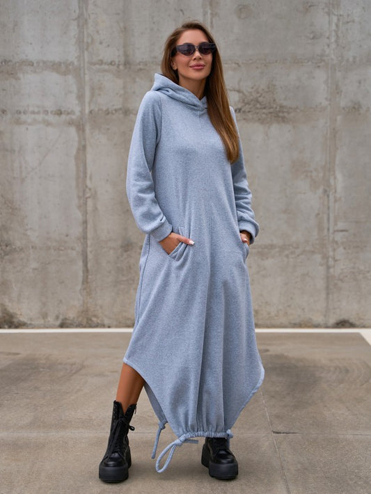 Light Gray Insulated Dress with Asymmetrical Hem  -sku 14853