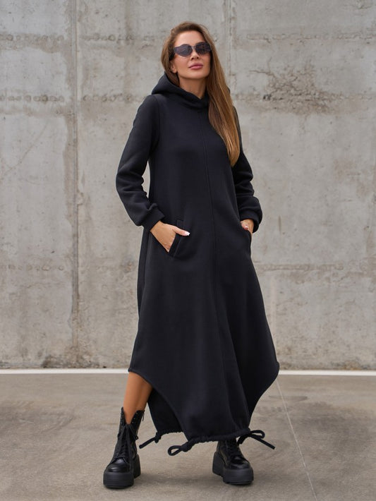 Black Insulated Dress with Asymmetrical Hem  -sku 14853
