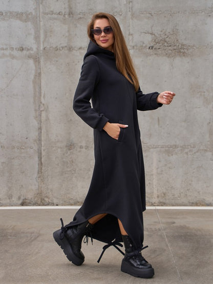 Black Insulated Dress with Asymmetrical Hem  -sku 14853