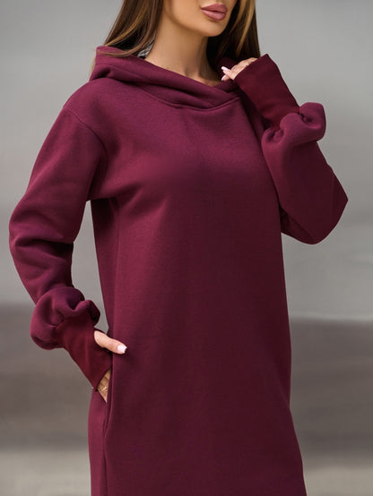 Burgundy Warm Maxi Dress with Slits-sku 14899