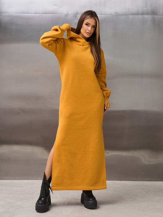 Mustard Warm Maxi Dress with Slits-sku 14899