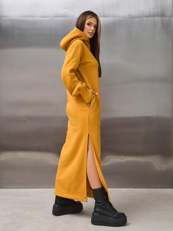 Mustard Warm Maxi Dress with Slits-sku 14899