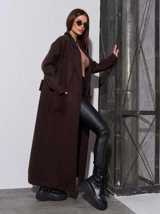 Brown Cashmere Cardigan Coat with Back Panel -sku 15046