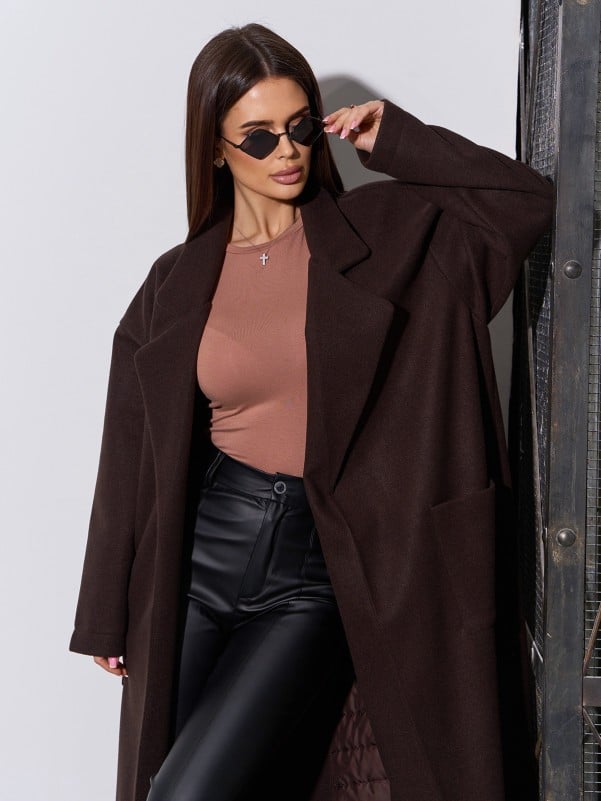 Brown Cashmere Cardigan Coat with Back Panel -sku 15046