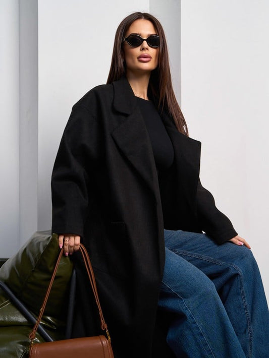 Black Cashmere Cardigan Coat with Back Panel -sku 15046