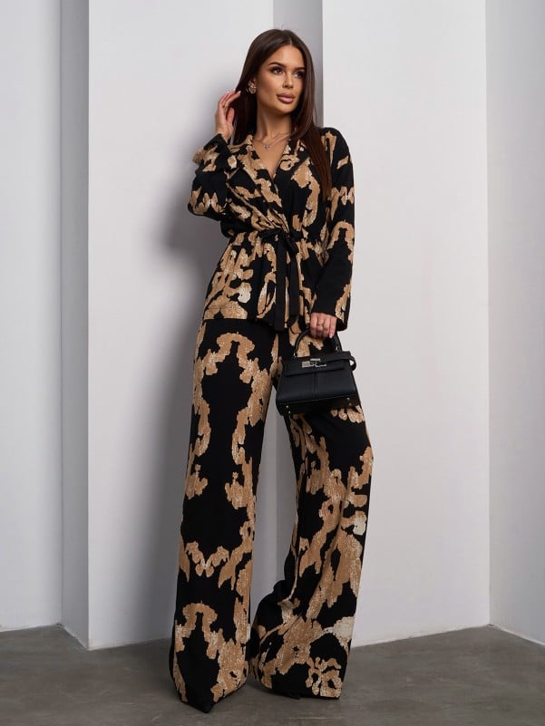Black Kimono Pantsuit Made of Printed Cotton -sku 15050