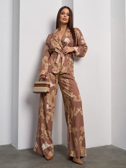 Brown Kimono Pantsuit Made of Printed Cotton -sku 15050