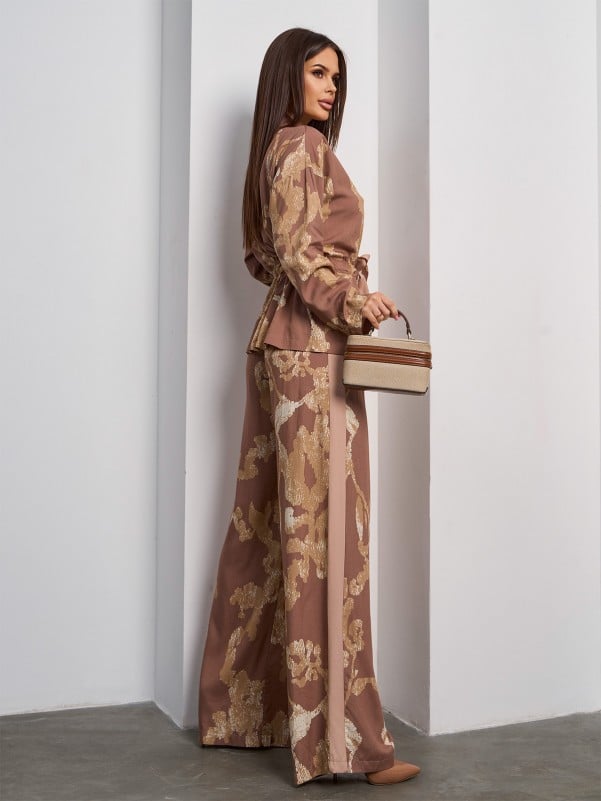 Brown Kimono Pantsuit Made of Printed Cotton -sku 15050