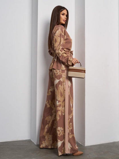 Brown Kimono Pantsuit Made of Printed Cotton -sku 15050