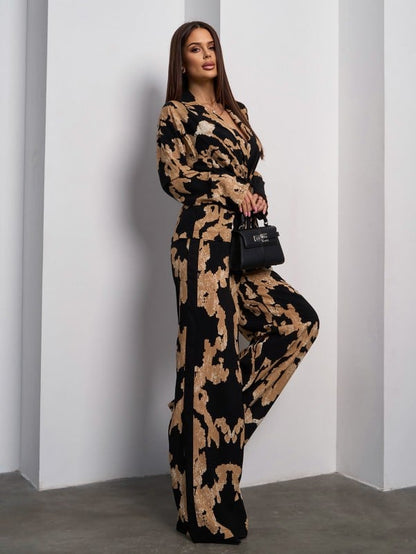 Black Kimono Pantsuit Made of Printed Cotton -sku 15050