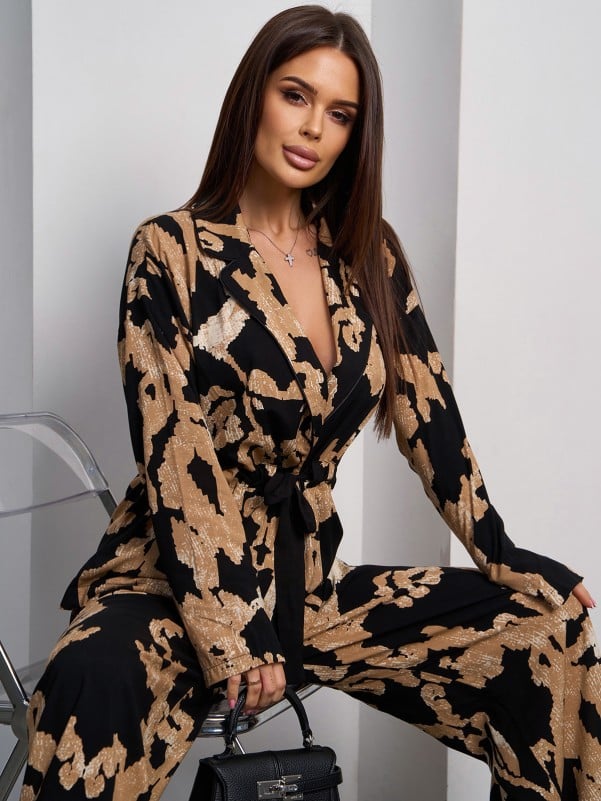 Black Kimono Pantsuit Made of Printed Cotton -sku 15050