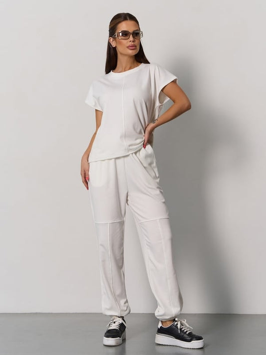 Milky pantsuit with a T-shirt -sku 15057