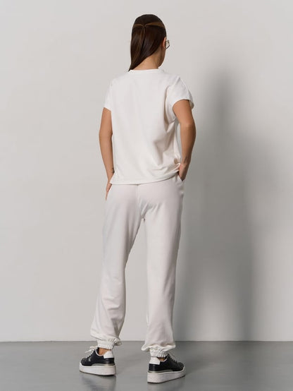 Milky pantsuit with a T-shirt -sku 15057