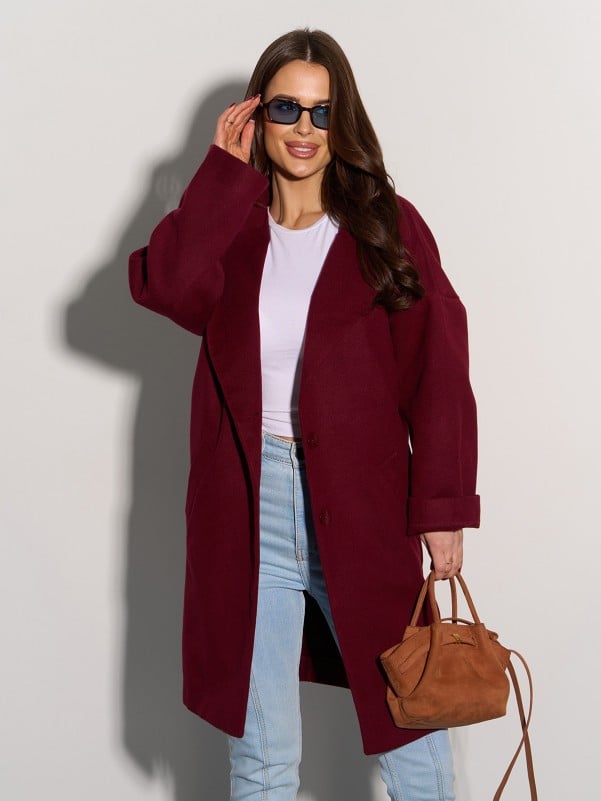 Burgundy cashmere coat -sku 15089