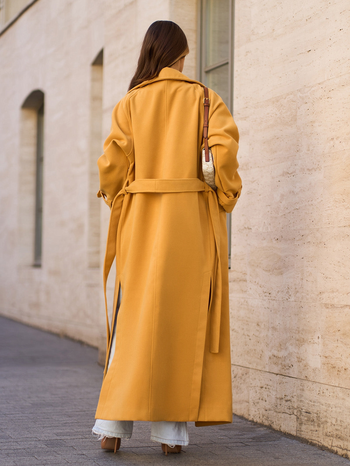 Mustard Long Coat with Side Slits-sku 15090