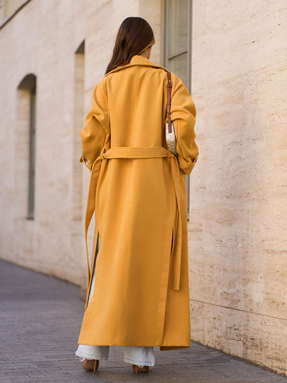 Mustard Long Coat with Side Slits-sku 15090