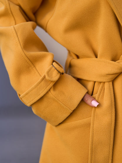Mustard Long Coat with Side Slits-sku 15090